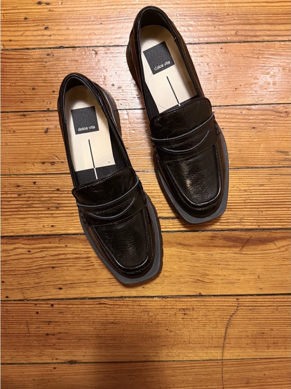 Dolce Vita Elias Black Leather Lug Sole Penny Loafers